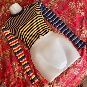 S Asymmetrical multicolored striped mock neck crop cropped top patchwork funky